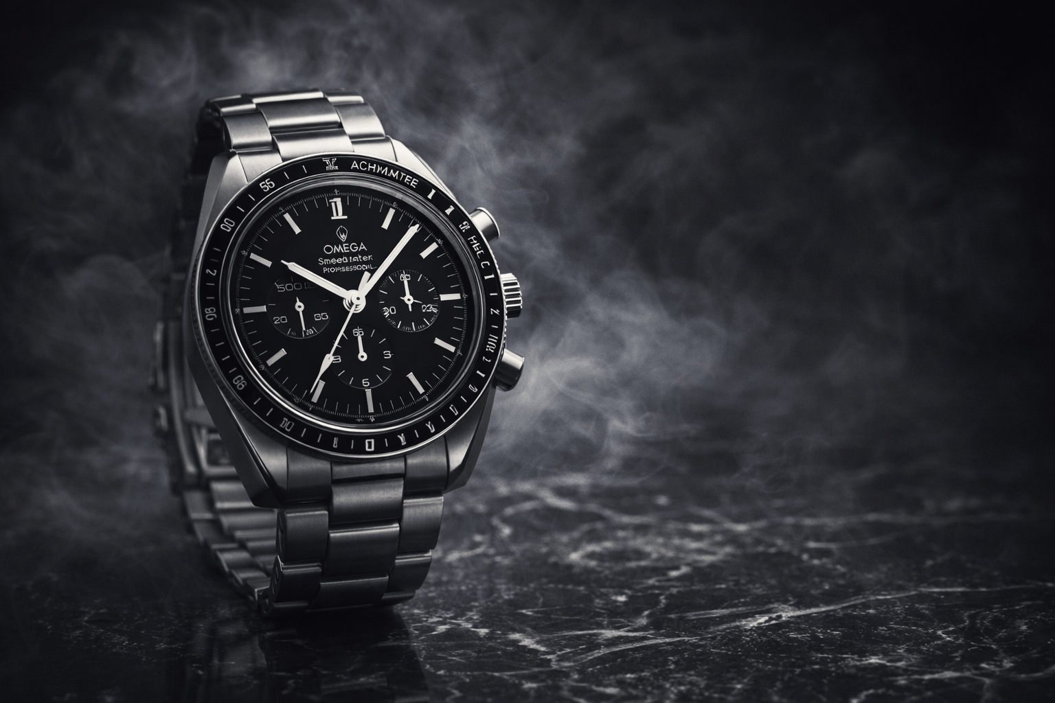 Omega Speedmaster in smoky darkness